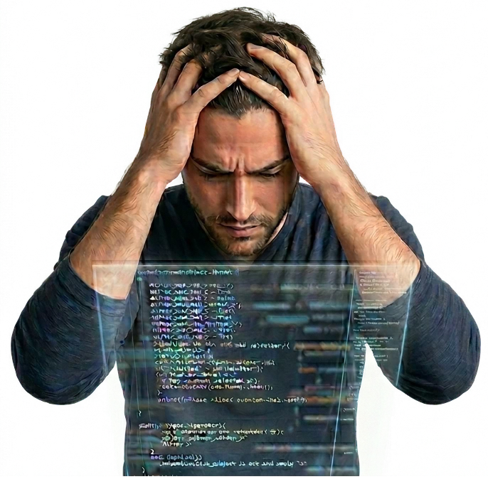 Frustrated business owner trying to fix software himself